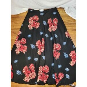Jones New York 100% Silk Black Floral Maxi Skirt Flowy Size 8